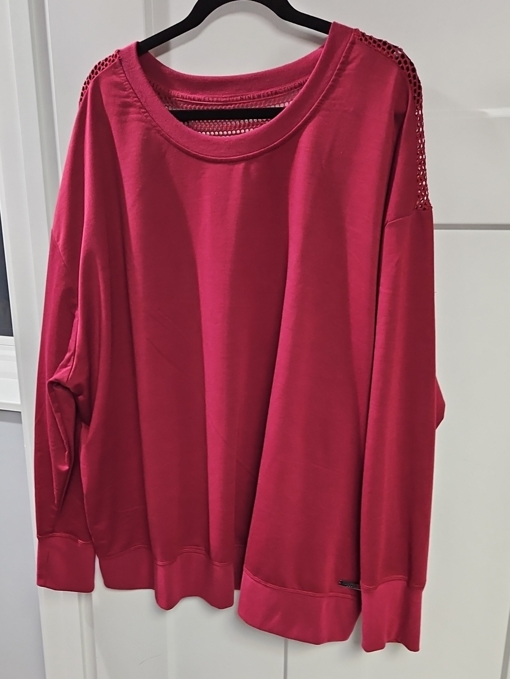 Nine West Raspberry Crewneck Sweatshirt with Mesh Shoulder Detail